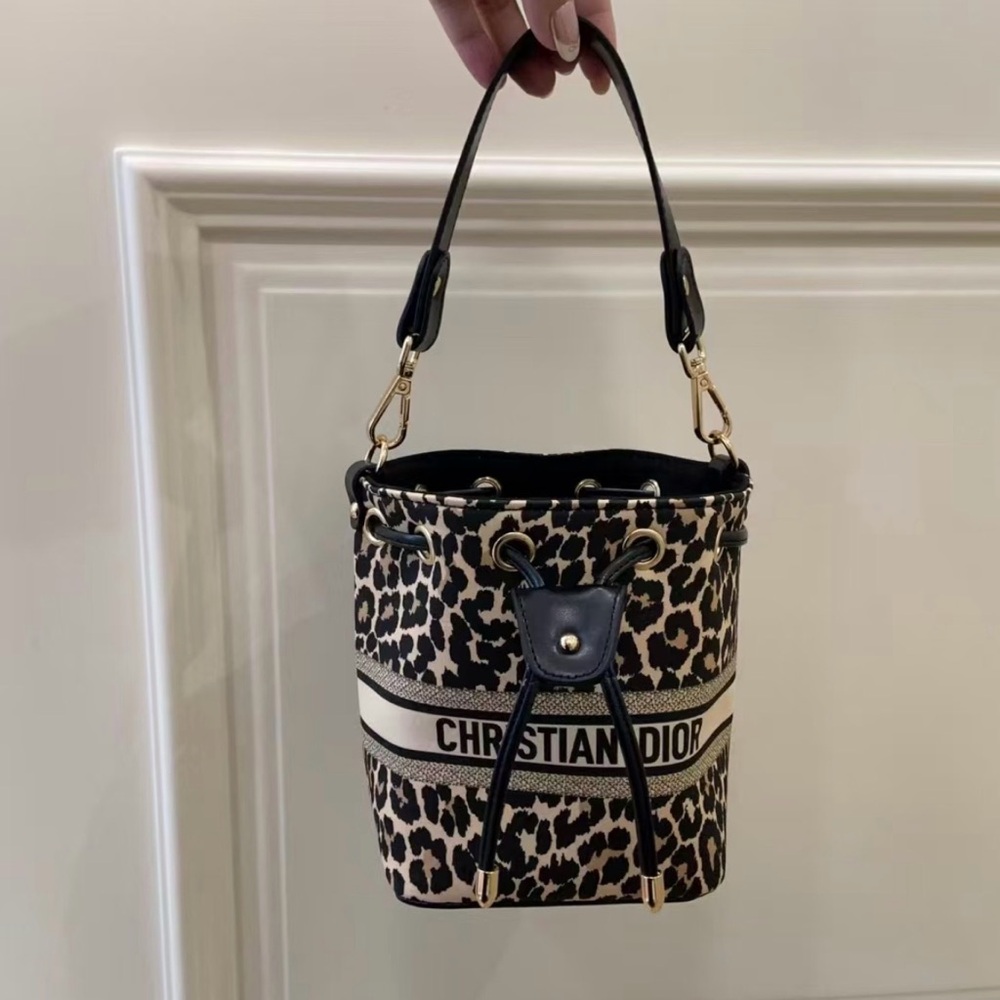 GWP Dior Beauty Leopard-Print Bucket Bag — Black & Tan